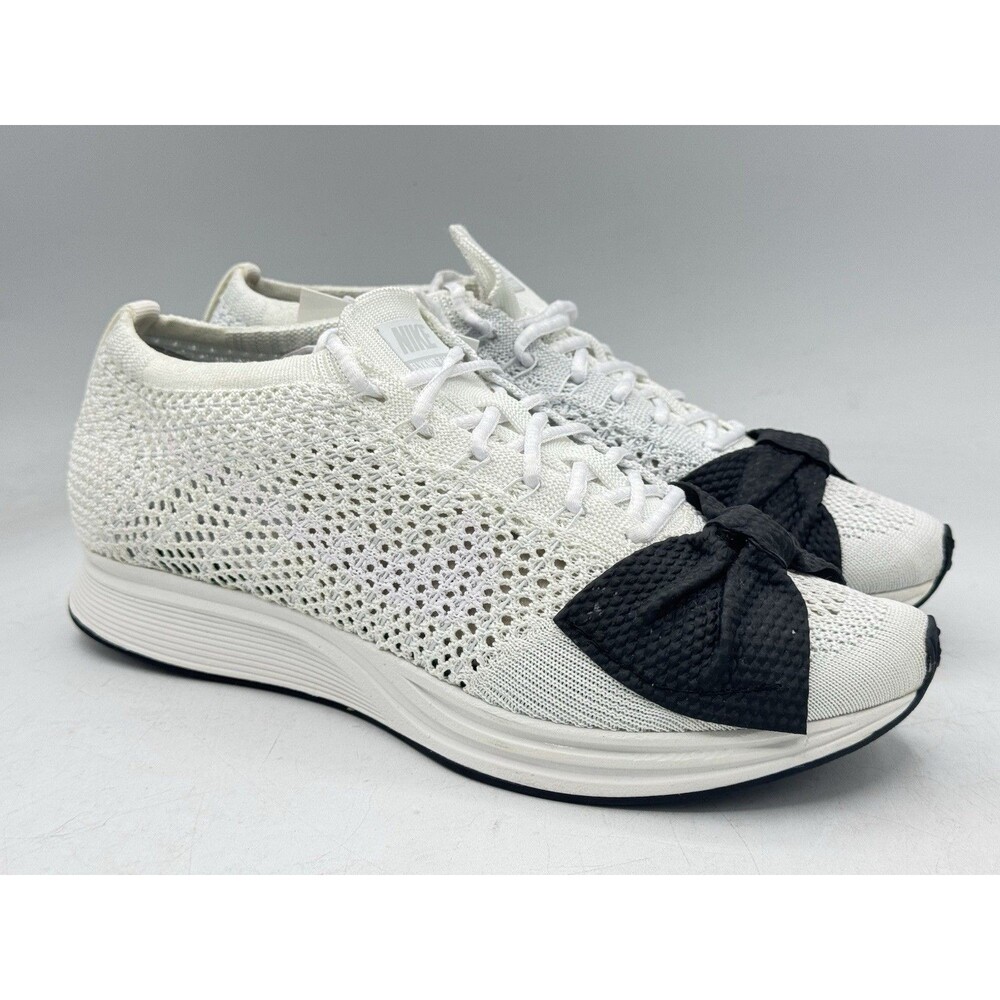 Nike Flyknit Racer Comme Des Garcons Pure Platinum White Bow Womens Size 7.5